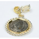 Authentic Ancient Roman Silver Denarius in 14kt gold and Sterling Silver Pendant with Opal 